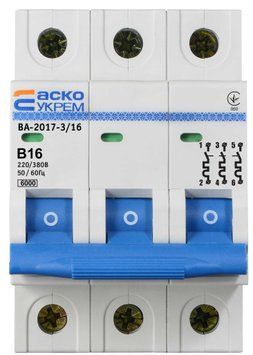 Автоматический выключатель УКРЕМ ВА-2017/B 3р 16А АСКО A0010170065 фото