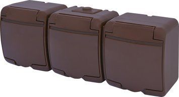 Розетка 3-на з з/к Schuko RHE-3s-KR (коричн./коричн. кришка, IP54) 4668054 фото