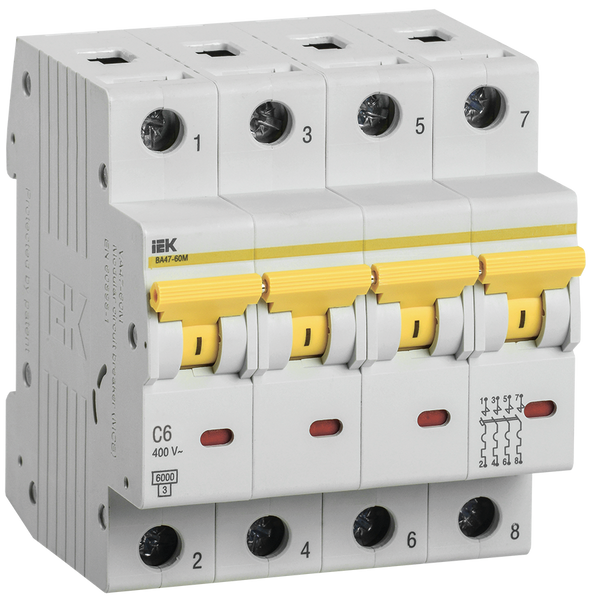 Автоматический выключатель ВА 47-60M 4Р 6А 6 кА х-ка C IEK (MVA31-4-006-C) MVA31-4-006-C фото