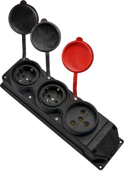 Колодка каучукова 3Р+РЕ з захисними кришками тримісна (1&times;25А/2&times;16A*2P+PE) IP44 A0250010013 фото