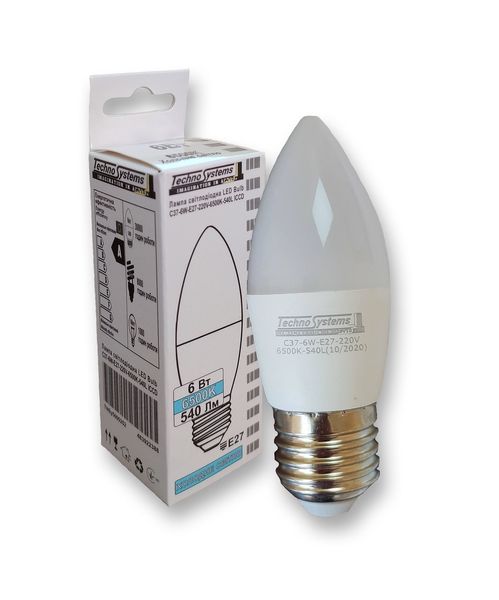 Лампа светодиодная LED Bulb-C37-6W-E27-220V-6500K-540L ICCD TNSy5000252 фото