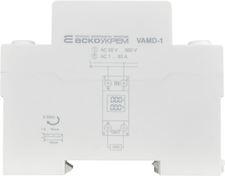 Вольтметр-амперметр модульний цифровий однофазний VAMD-1 (AC 50-500 V; 1-63 A) A0010250003 фото