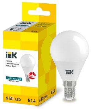 Лампа LED ALFA G45 куля 6Вт 230В 4000К E14 LLA-G45-6-230-40-E14 фото