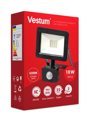 Світлодіодний прожектор с датчиком руху Vestum 10W 1 000Лм 6500K 175-250V IP65 1-VS-3009 1-VS-3009 фото