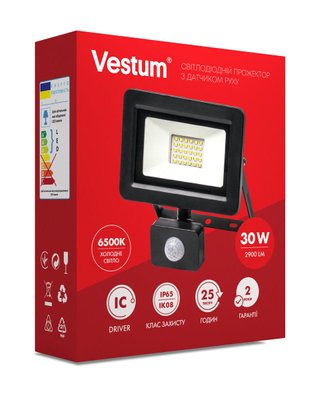 Світлодіодний прожектор з датчиком руху Vestum 30W 2 900Лм 6500K 175-250V IP65 1-VS-3011 1-VS-3011 фото