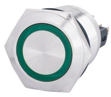 Кнопка металева пласка з підсвічуванням TYJ 22-271; 1NO+1NC; зелена 220V A0140010132 фото