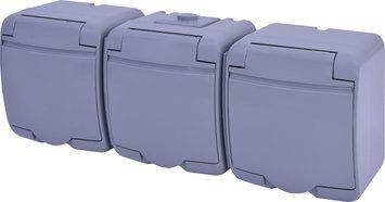 Розетка 3-на з з/к Schuko RHE-3s-SR (сіра/сіра кришка, IP54) 4668074 фото
