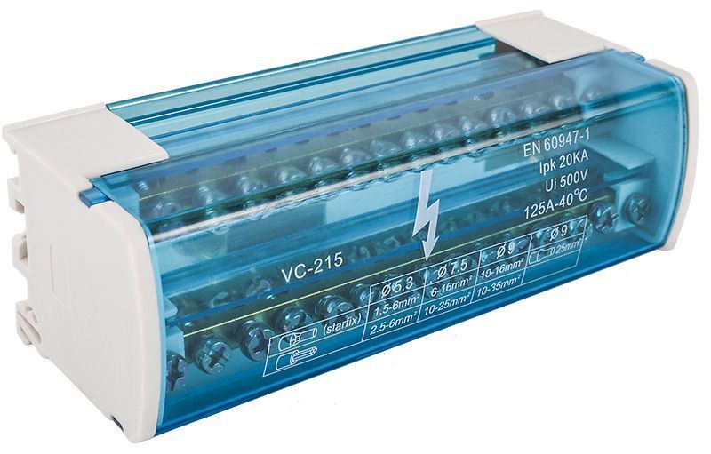 Нулевая шина в корпусе VC-215 2х15 (2 бруска по 15 отверстий) A0150120019 фото