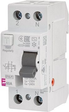 Реле дифференциальное (УЗО) 2p EFI6-P2 80/0,03 тип AC (6kA) 2061254 фото