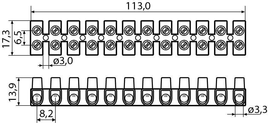 Клеммные колодки 6 мм2/6А тип W(U) A0130040002 фото