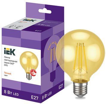 Лампа LED G95 куля золото 8Вт 230В 2700К E27 серія 360&deg; IEK LLF-G95-8-230-30-E27-CLG фото