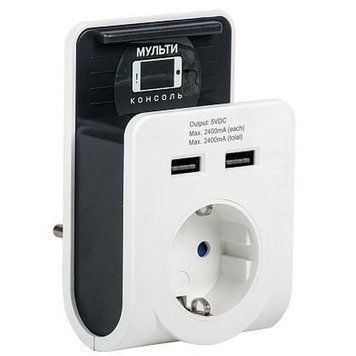 Адаптер Т-02/01 1 место 2P+PE 16А 2хUSB 2,4А белый UEC WTP11-16-01-G-U фото