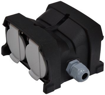 Розетка кабельна 4-на з кришками ERS-4CM (4x2Р+РЕ, Schuko, IP44, каучук, чорна) 4481015 фото