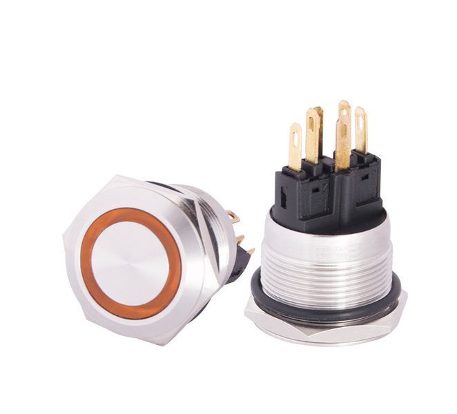 Кнопка металева пласка з підсвічуванням TYJ 22-271; 1NO+1NC; жовта 24V A0140010140 фото