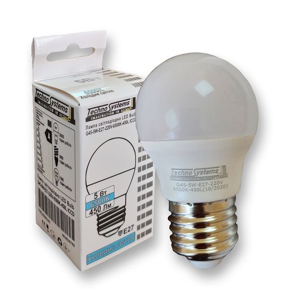 Лампа світлодіодна LED Bulb-G45-5W-E27-220V-6500K-450L ICCD TNSy5000245 фото