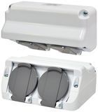 Розетка 2-на угловая PRE-2 (2x2Р+РЕ, Schuko, IP44, 16A, 250V, поликарбонат) 4481020 фото