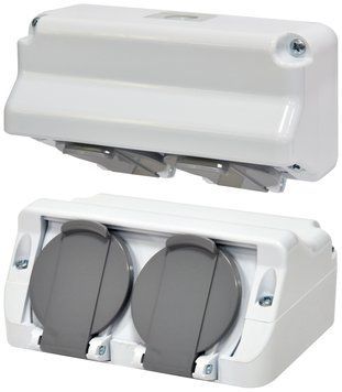 Розетка 2-на кутова PRE-2 (2x2Р+РЕ, Schuko, IP44, 16A, 250V, полікарбонат) 4481020 фото