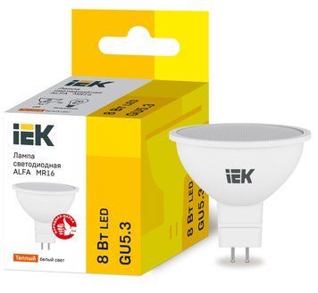 Лампа LED ALFA MR16 софіт 8Вт 230В 3000К GU5,3 IEK LLA-MR16-8-230-30-GU5 фото