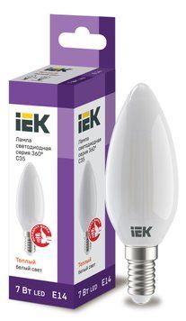 Лампа LED C35 свічка матов. 7Вт 230В 3000К E14 серія 360&deg; IEK LLF-C35-7-230-30-E14-FR фото