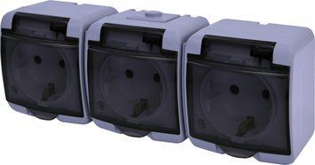 Розетка 3-на з з/к Schuko RHE-3sd-SR (сіра/прозора кришка, IP54) 4668075 фото