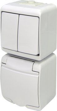 Мікс верт.: 2-кл.вим.+ 1-на розетка з з/к VRHP-2s (біла/біла кришка) 4668027 фото
