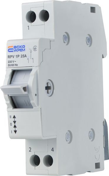 Ручний перемикач вводу (І-0-ІІ) RPV 1P 25A АСКО A0010220001 фото