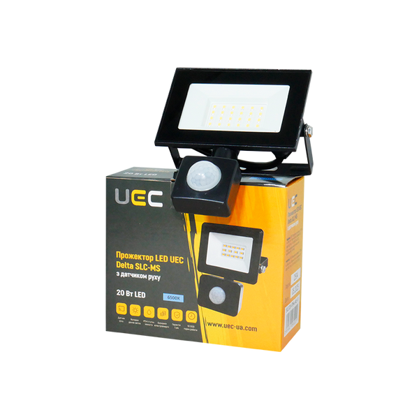 Прожектор LED UEC Delta SLC-MS 20Вт с датчиком движения 6500K IP54 черный SLC-20-IP54-MS-B фото