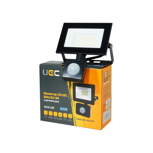 Прожектор LED UEC Delta SLC-MS 30Вт с датчиком движения 6500K IP54 черный SLC-30-IP54-MS-B фото