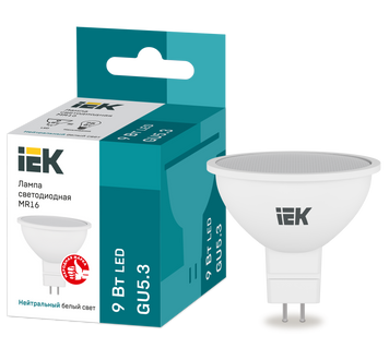 Лампа LED MR16 софіт 9Вт 230В 4000К GU5.3 IEK LLE-MR16-9-230-40-GU5 фото
