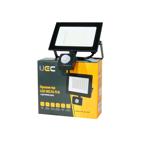 Прожектор LED UEC Delta SLC-MS 50Вт с датчиком движения 6500K IP54 черный SLC-50-IP54-MS-B фото
