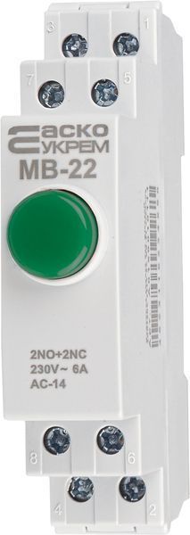 Модульная кнопка без фиксации 2NO+2NC 230V АС МВ-22 зеленая A0150010110 фото