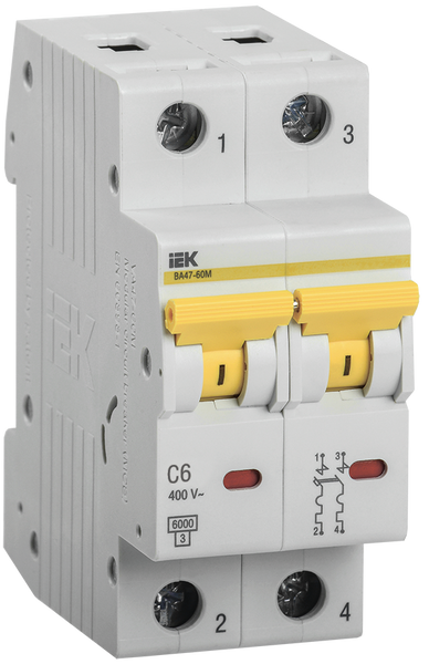 Автоматичний вимикач ВА 47-60M 2Р 6А 6 кА х-ка С IEK MVA31-2-006-C) MVA31-2-006-C фото