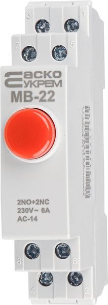 Модульная кнопка без фиксации 2NO+2NC 230V АС МВ-22 красная A0150010111 фото