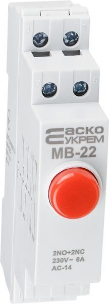 Модульная кнопка без фиксации 2NO+2NC 230V АС МВ-22 красная A0150010111 фото