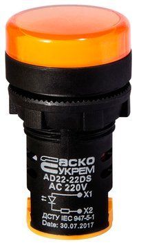 Сигнальна арматура AD22-22DS жовта 220V АC A0140030046 фото