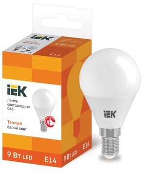 Лампа LED G45 куля 9Вт 230В 3000К E14 IEK LLE-G45-9-230-30-E14 фото