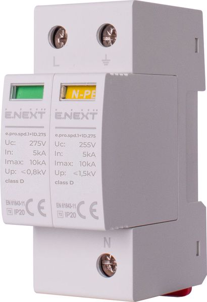 Устройство для защиты от импульсных перенапряжений e.pro.spd.1+1D.275, 1P+NPE, класс D p076017 фото