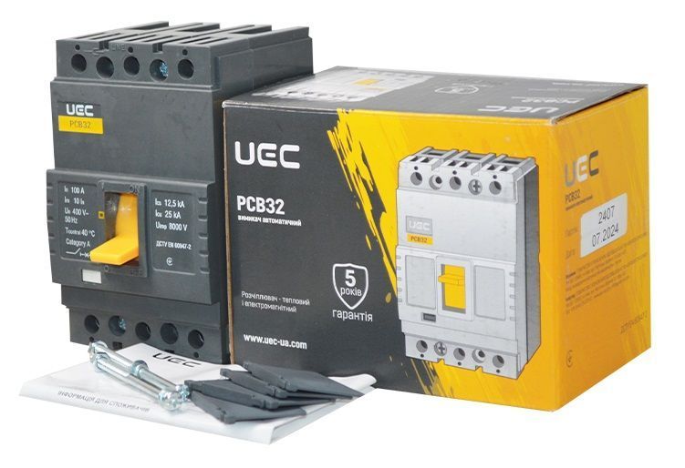 Автоматический выключатель PCB32 3Р 100А 25кА UEC MCCB-PCB-32-3-0100 фото