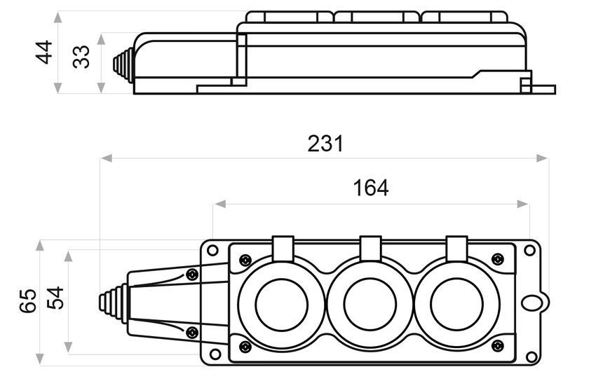 Колодка каучуковая 2Р+PE с защитными крышками трехместная 16А IP44 A0250010009 фото