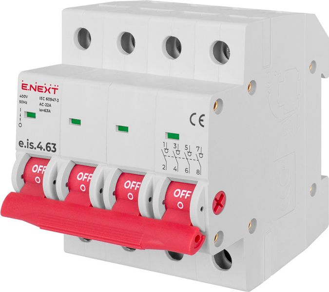 Выключатель нагрузки на DIN-рейку e.is.4.63, 4р, 63А p008022 фото