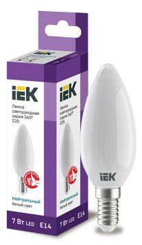 Лампа LED C35 свічка матов. 7Вт 230В 4000К E14 серія 360&deg; IEK LLF-C35-7-230-40-E14-FR фото