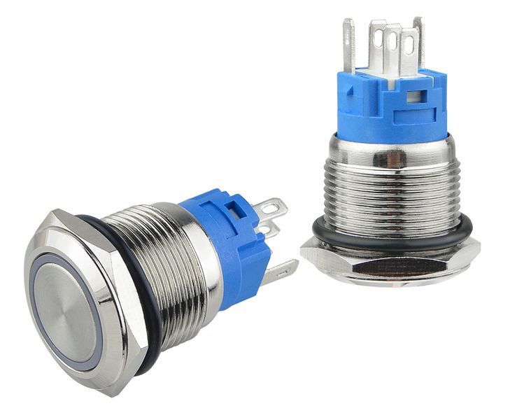 Кнопка металлическая плоская с подсветкой TYJ 19-271; 1NO+1NC; красная 220V A0140010112 фото