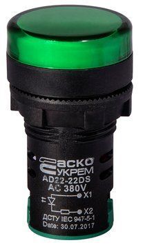 Сигнальная арматура AD22-22DS зеленая 380V АC A0140030151 фото