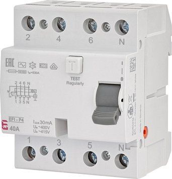 Реле дифференциальное (УЗО) 4p EFI-P4 40/0,03 тип AC (10kA) 2061612 фото