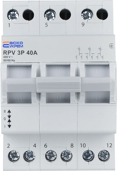 Ручний перемикач вводу (І-0-ІІ) RPV 3P 40A АСКО A0010220010 фото