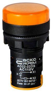 Сигнальна арматура AD22-22DS жовта 110V АC A0140030084 фото