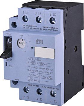 Автоматичний вимикач захисту двигуна MSP0-0,6 (0,12-0,18 kW, 0.4-0.6A) 4646618 фото