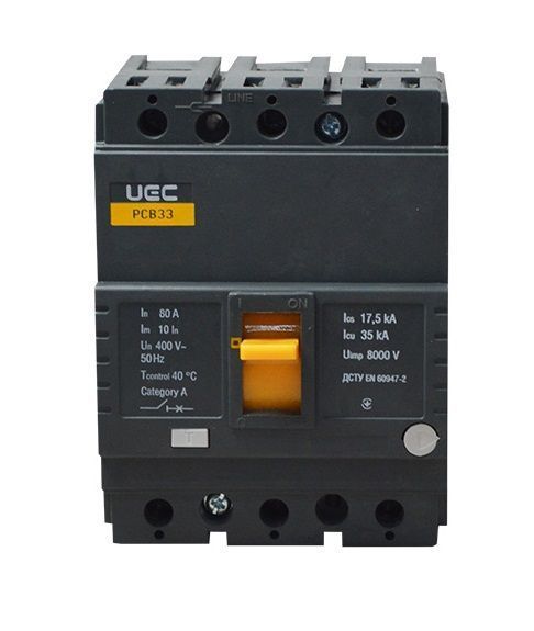 Автоматичний вимикач PCB33 3Р 80А 35кА UEC MCCB-PCB-33-3-0080 фото