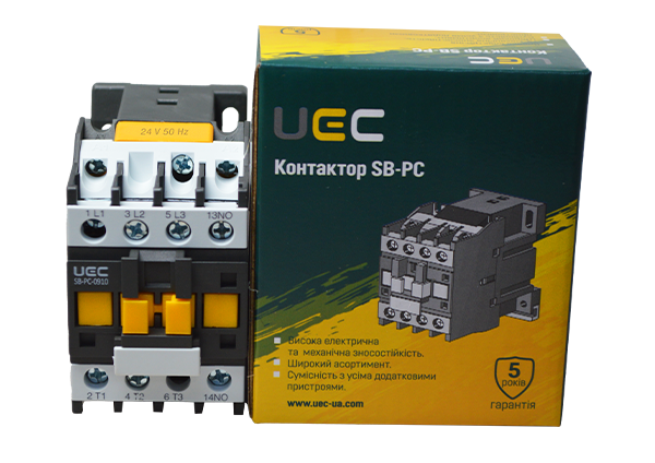 Контактор SB-PC-009 9А 24В/АС3 1з (НО) UEC PC1-SB-009-24-10 фото
