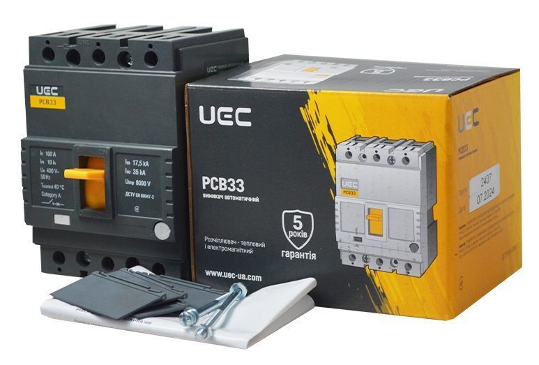 Автоматичний вимикач PCB33 3Р 100А 35кА UEC MCCB-PCB-33-3-0100 фото